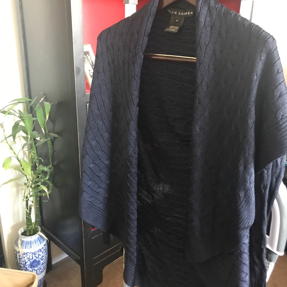 Elegant Ralph Lauren 100% Silk Cardigan Navy Color